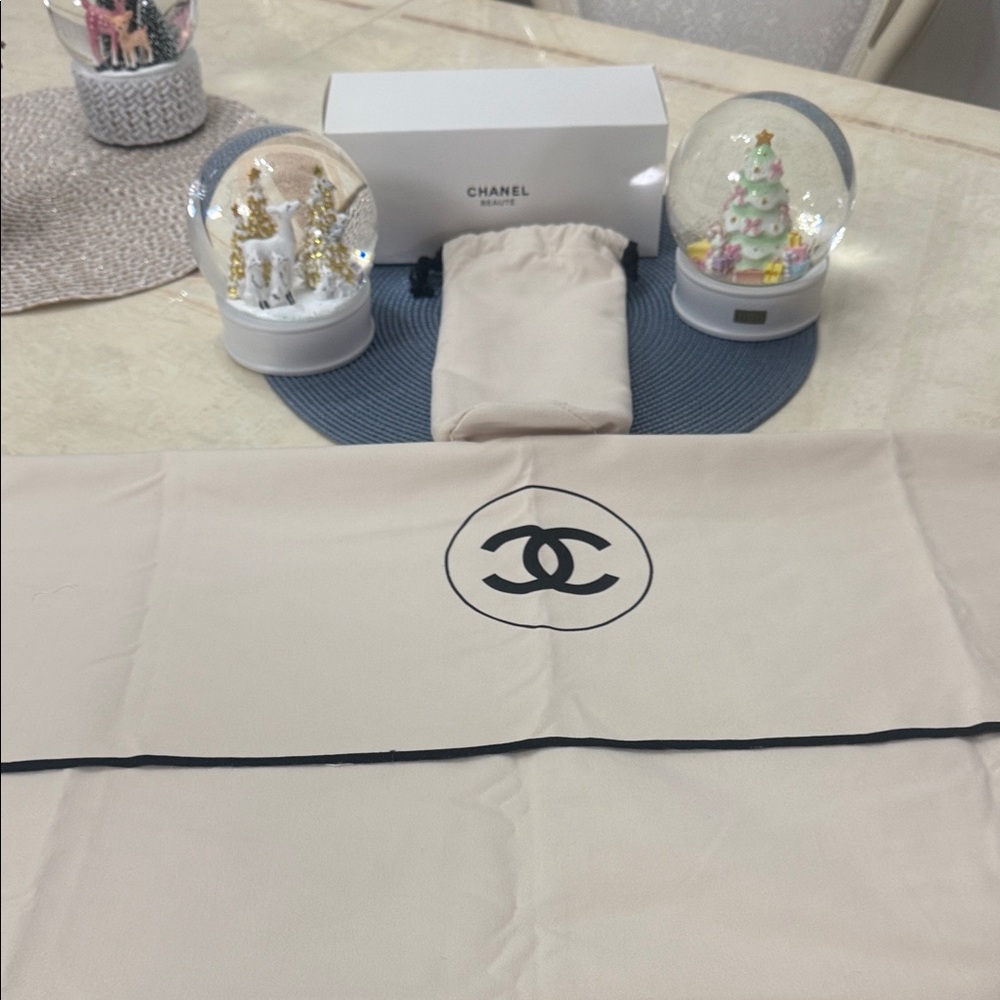CHANEL Cream Dust Bag with Black CC Logo and Trim travel blanket